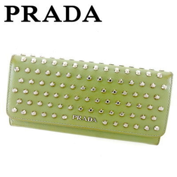 Prada long Wallet zipper studded green blue Saffiano leather accessory - Picture 1 of 6